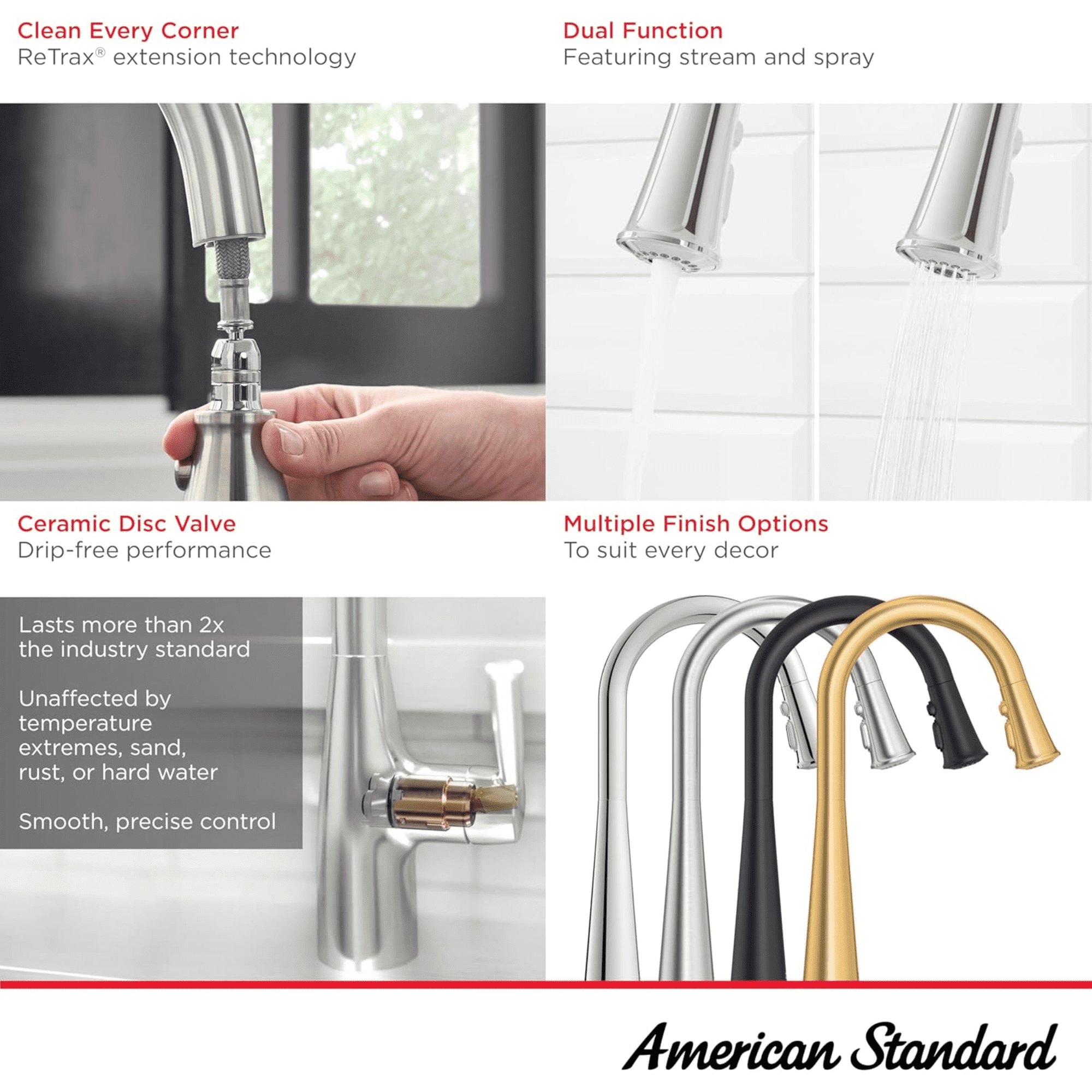 American Standard 7441300.075 Southport Pull-Down Kitchen Faucet with Sprayer, 1.8 GPM, Kitchen Faucets with Pull Down Sprayer, Stainless Steel