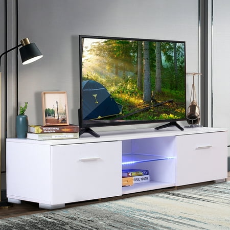 57 Tv Stand Modern Tv Cabinet W 2 Open Shelves And 2 Storage