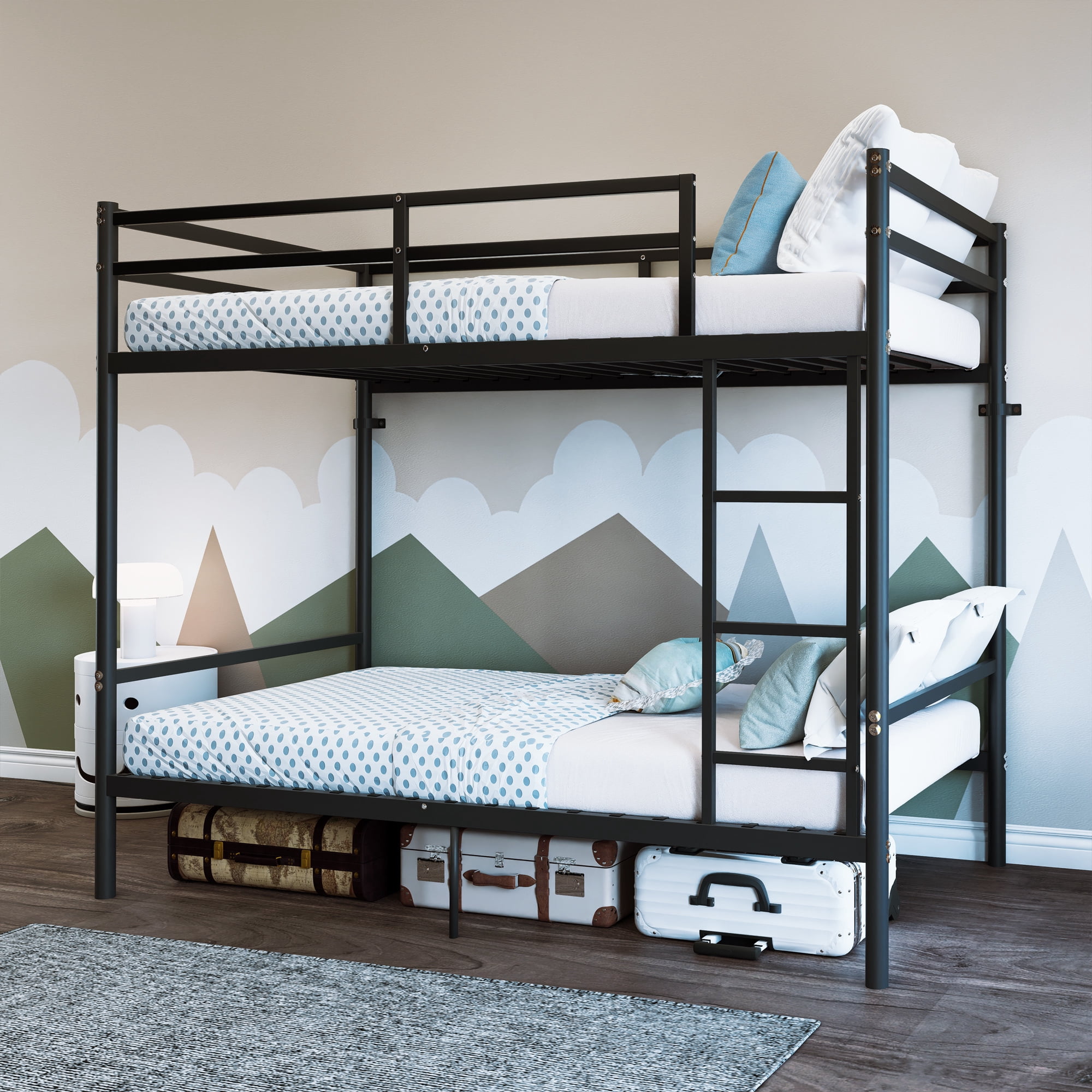 avobird Twin Over Twin Metal Bunk Bed with Ladder High Guardrails, Heavy Duty Iron Frame Noise-Free Design, Under Bed Storage, No Box Spring Needed, Black