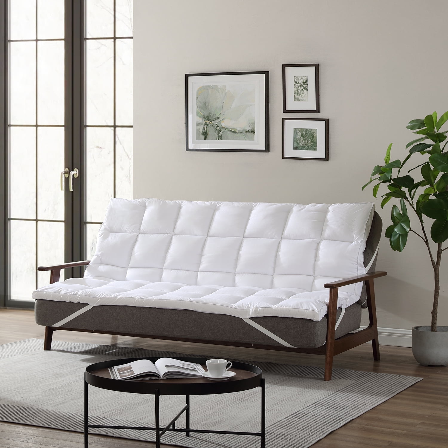 CirclesHome White Futon Mattress Toppers with Anti-Slip Anchors - Futon Cover Filled with Plush Down Alternative Fill - Full Size Futon Cover is Soft, Comfortable and Allergy Free (Size: 54 x 75 x 3)