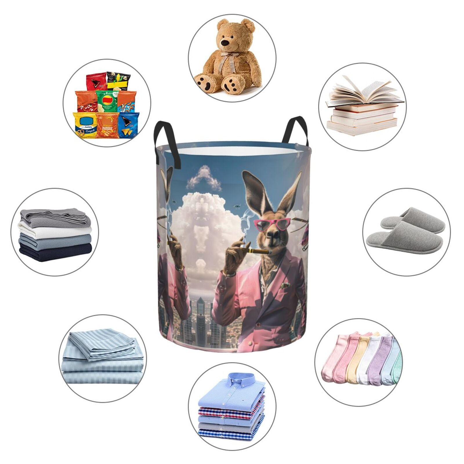 Large Laundry Basket with Handles - Stylish Kangaroo In Suit Kids Baby Dirty Clothes Laundry Hamper for Bedroom Aesthetic