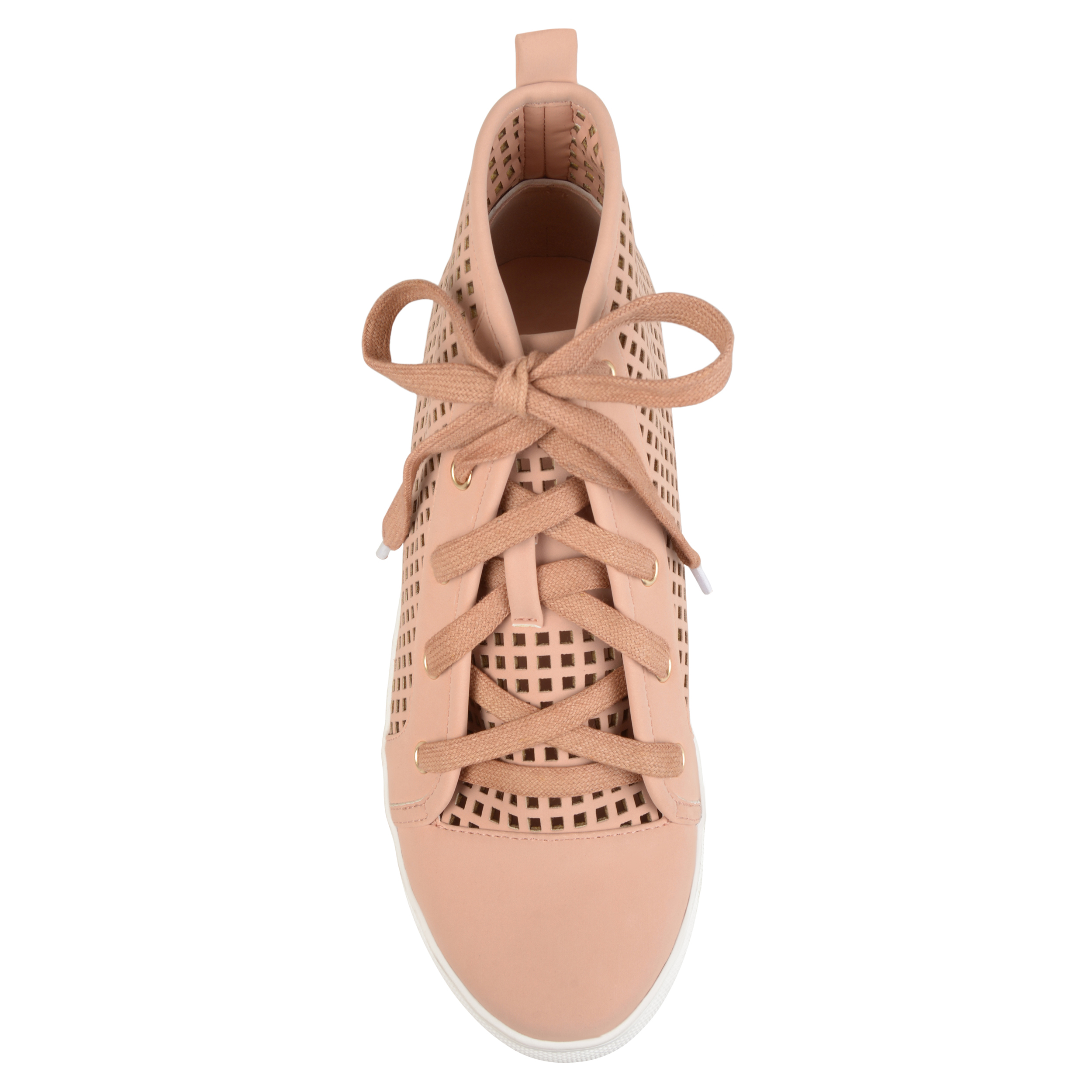 Womens Faux Leather High-top Lace-up Laser-cut Sneakers