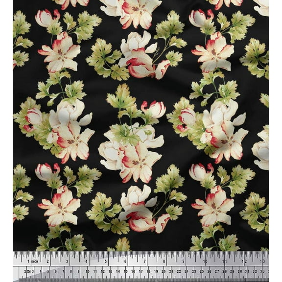 Soimoi Cotton Duck Fabric Leaves & Magnolia Floral Print Sewing Fabric Yard 42 Inch Wide