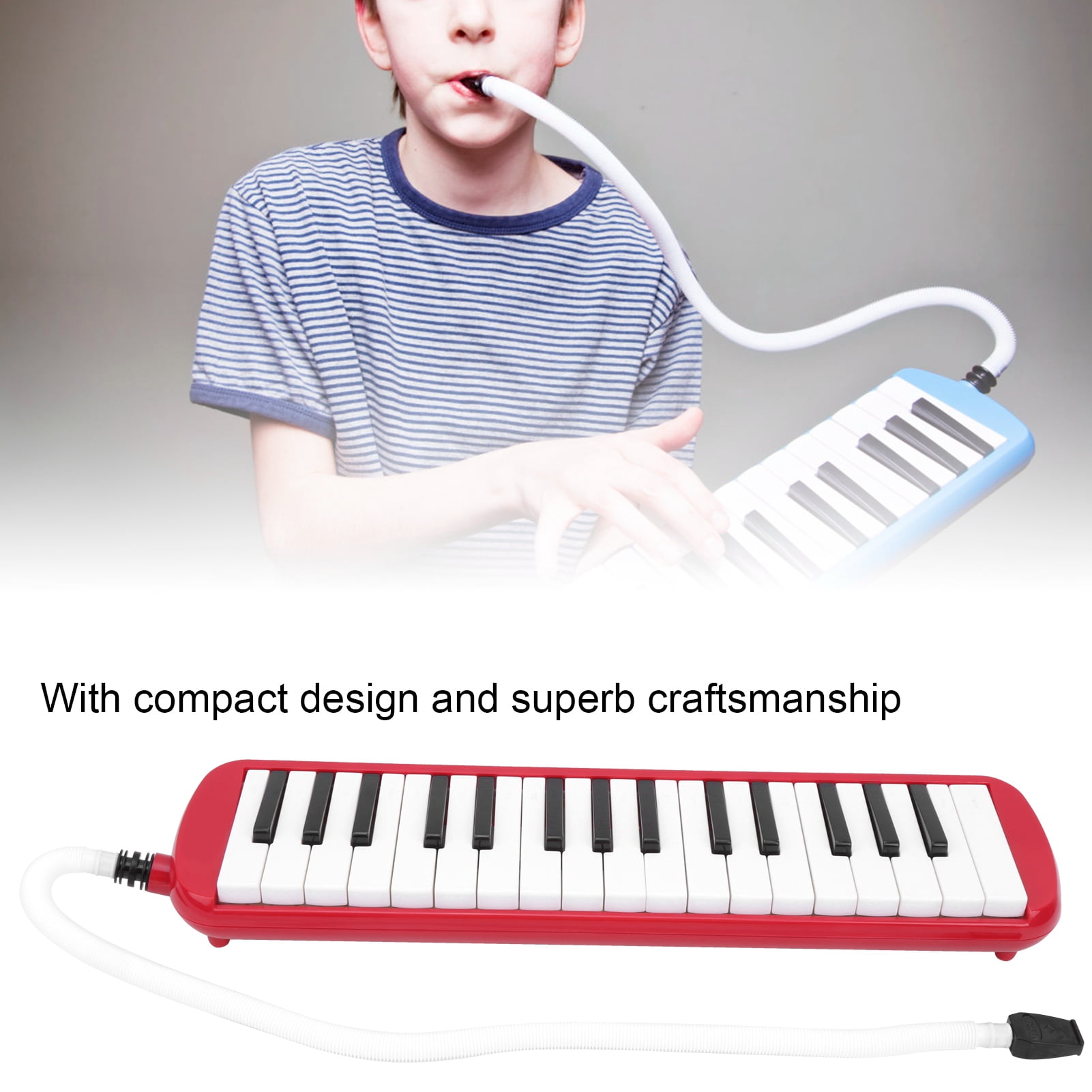 32 Piano Keys Melodica Musical Education Instrument, Piano Keyboard Harmonica Wind Musical Instrument with Portable Carrying Bag for Beginners[Red]