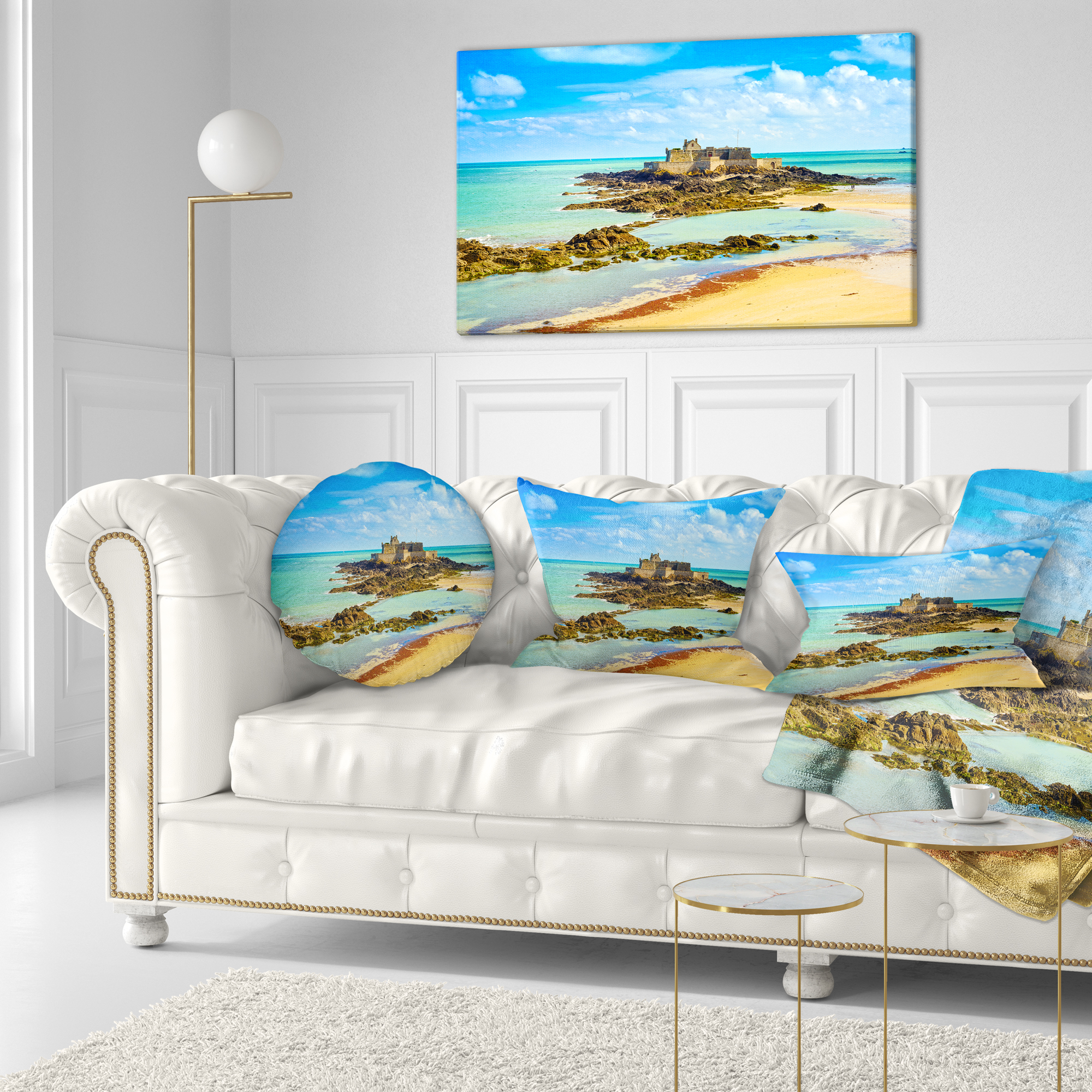 Designart Saint Malo Fort National Beach - Seascape Throw Pillow - 12x20