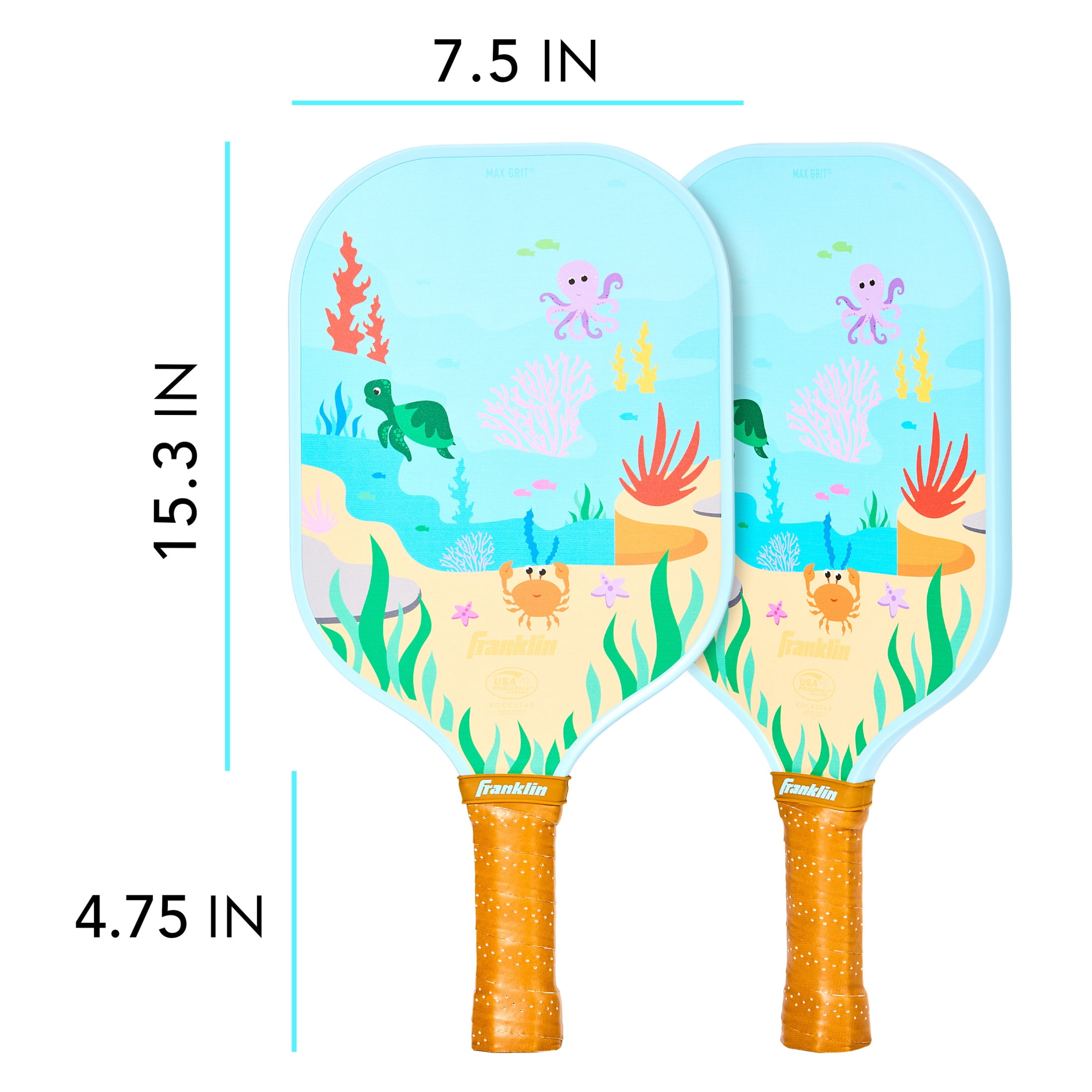Franklin Sports Youth Pickleball Paddle - Pickleball Paddles for Kids - Max Grit Fiberglass Surface - Polypropylene Core - USA Pickleball (USAP) Approved - Sealife