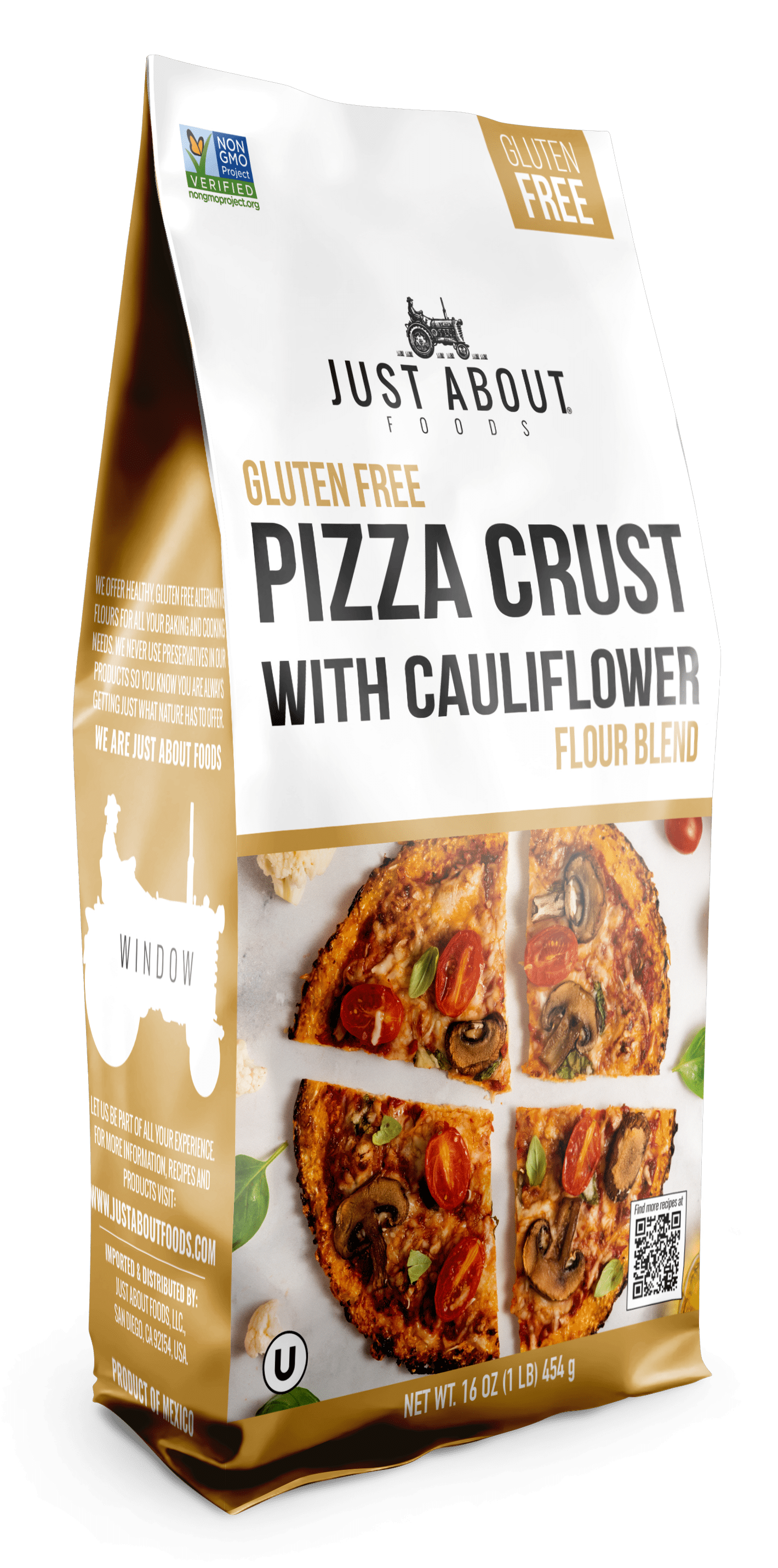 Just About Foods Pizza Crust With Cauliflower Flour Blend Gluten Free 1 Lb Bag 3099