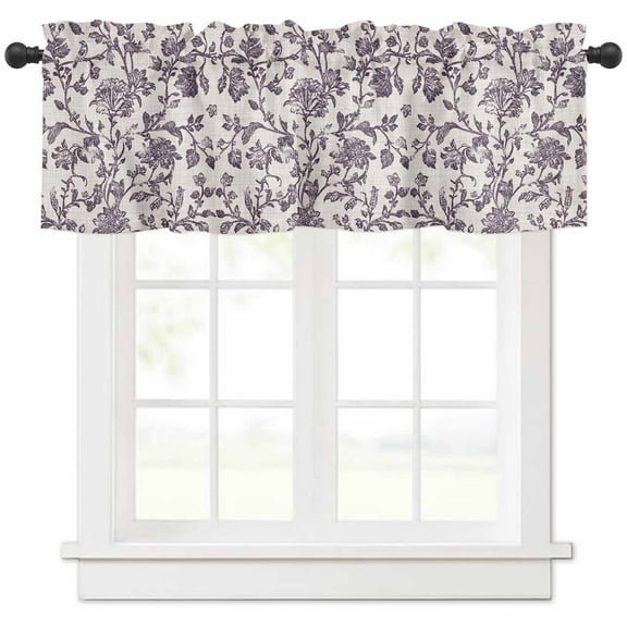 Farmhouse Purple Valances for Windows Farmhouse Kitchen Curtains Valances Rod Pocket Valance Curtains for Kitchen Windows Vintage Flower Leaf Botanical Plant Window Valances for Bathroom 42"x12"