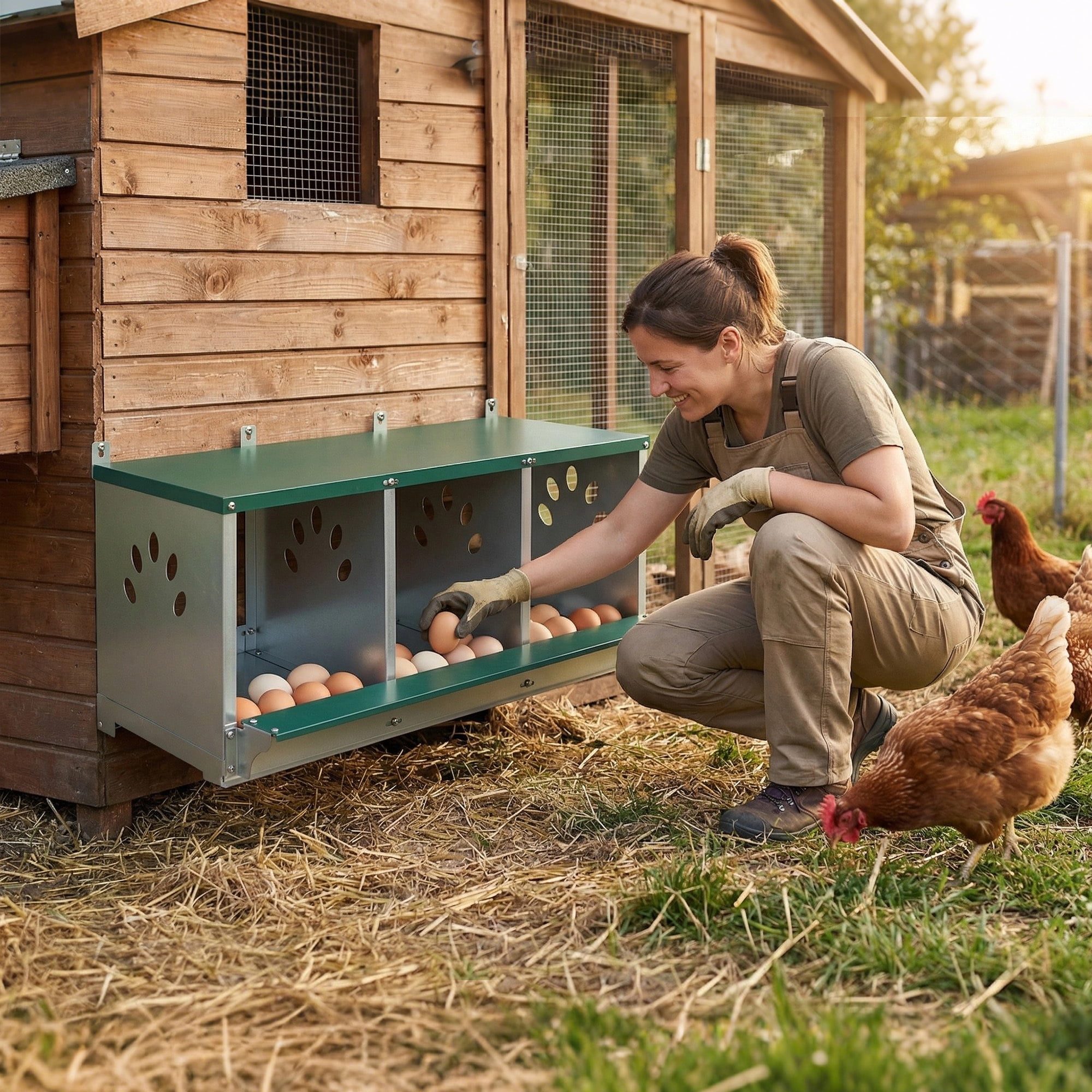 Leumius Chicken Nesting Box, 3 Compartment Metal Nesting Boxes for Chicken,Galvanized steel Nesting Boxes for Hens