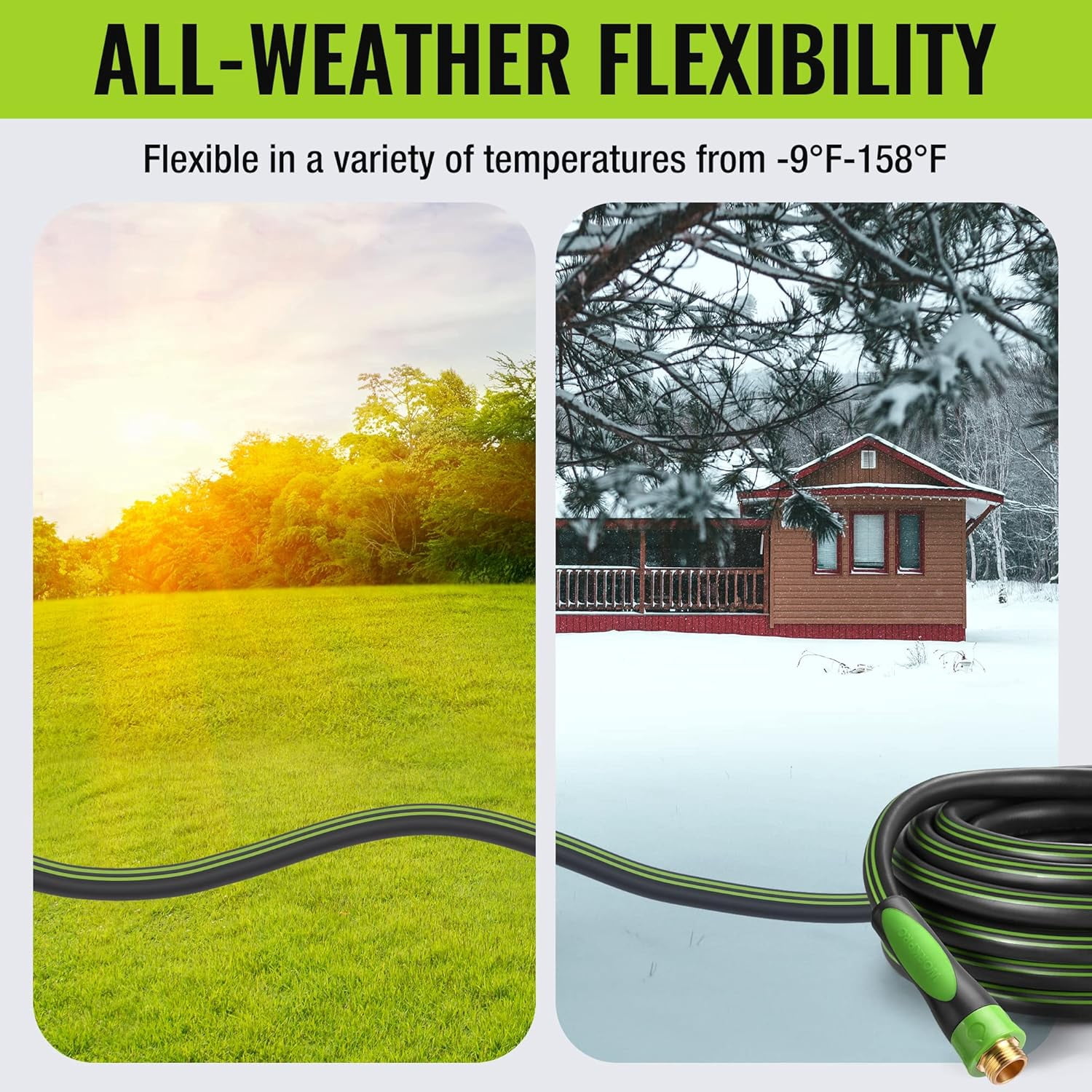 5/8 IN x 50 FT Heavy Duty Garden Hose, Flexible & Lightweight with 360° Handle, 3/4 GHT Brass Fittings for Outdoor Use