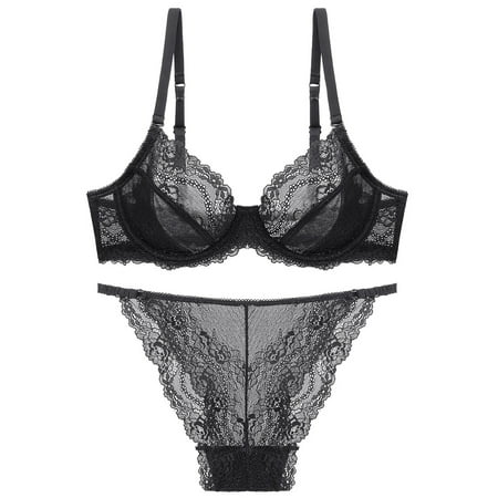 oqasdz Lingerie for Women Comfortable Thin Lace Underwear Shorts with Side Breathable Bra Set