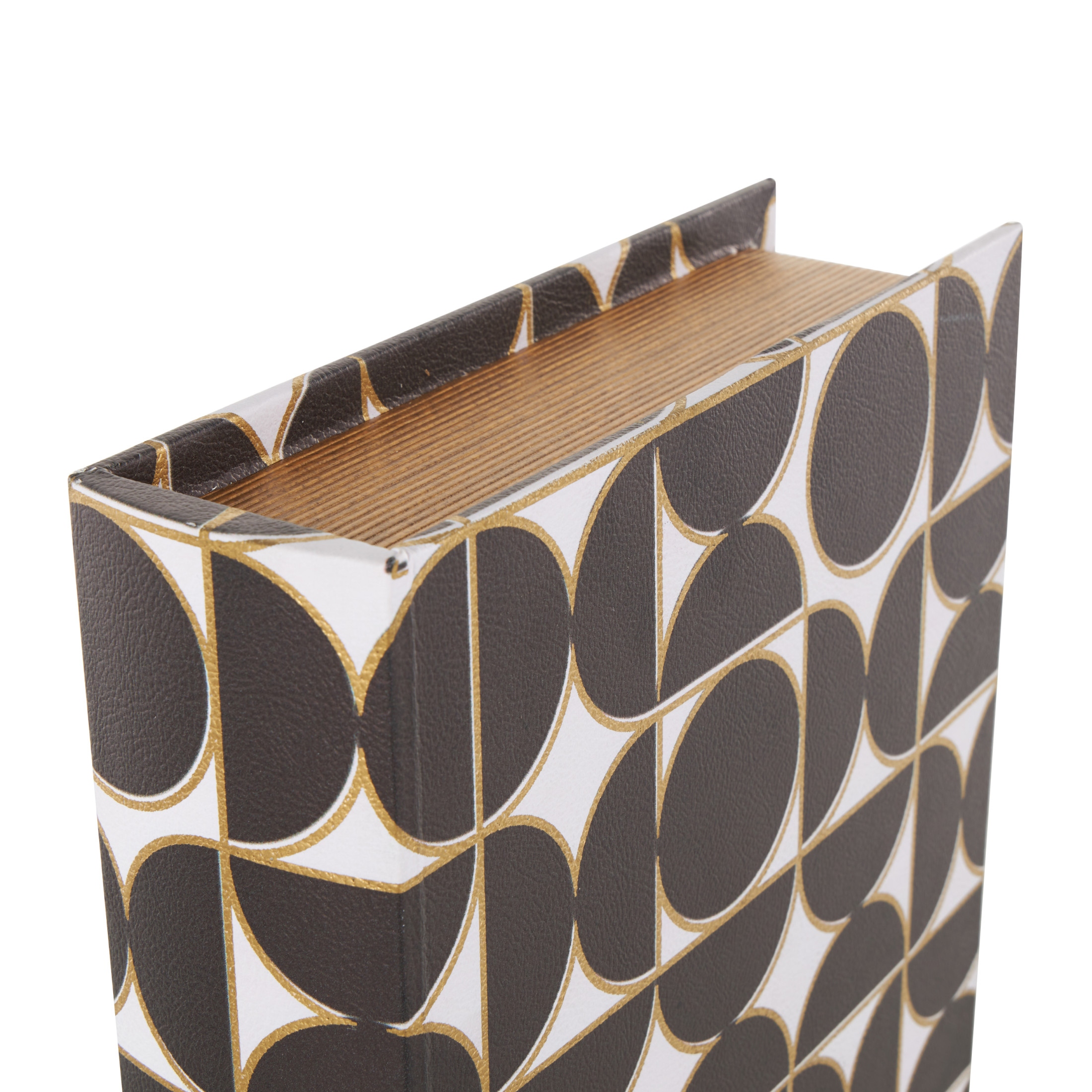 DecMode Faux Book Storage Black Faux Leather Decorative Box with Circle and Semi-Circle Pattern, 3 Count