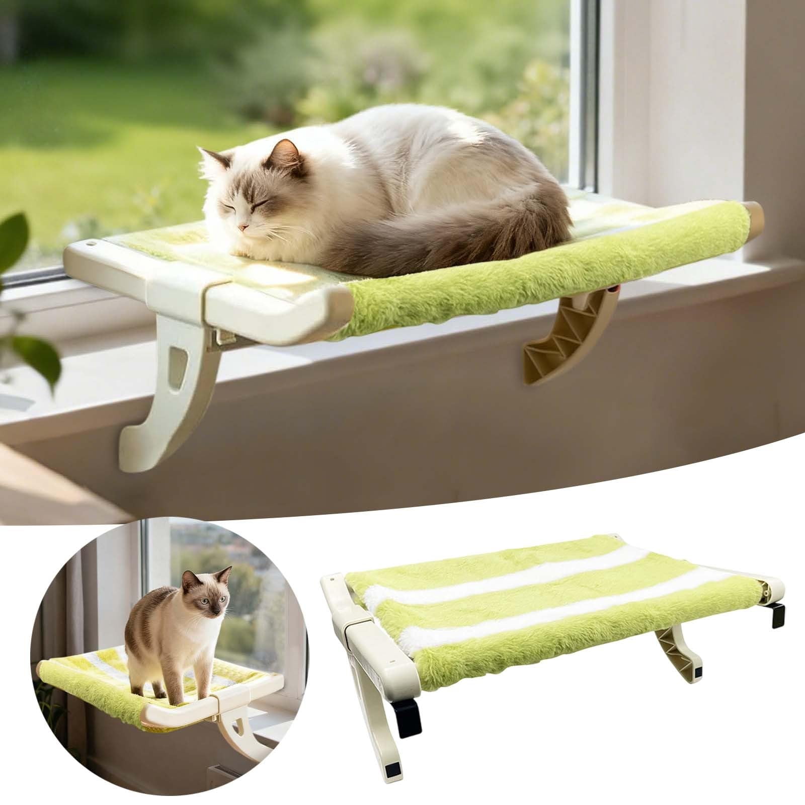 Cat Window Sill Perches for Indoor Cats,Warm Cats Bed with Plushes Bedding and Fabric Base,Sliding Clamping Slot Adjustment with Removable Covers,for Indoor Comfortable Cat Resting Bed Winter Use.