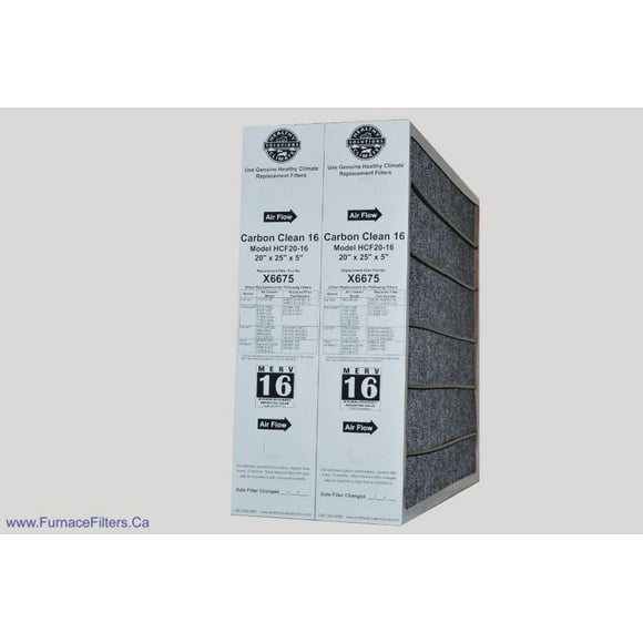Lennox X6675 Furnace Filter 20x25x5 Healthy Climate Carbon Clean MERV 16 for Model HCF20-16. Package of 2.