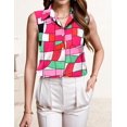 thumbnail image 4 of Blusa HOTOUCH Camisa abotonada sin mangas para mujer Pink Geometr, 4 of 6