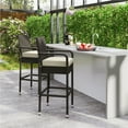 thumbnail image 3 of Yaheetech Outdoor PE Rattan Bar Stools with Cushions and Armrests, Set of 2, Brown/Beige, 3 of 7