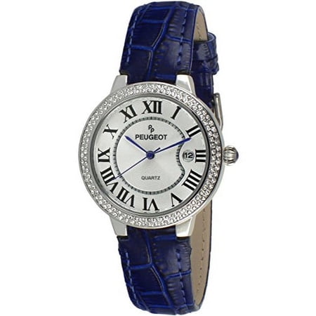 Women's 3043SBL Silver Crystal Bezel Blue Leather Strap Analog Display Quartz Blue Watch