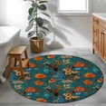 thumbnail image 3 of Round Rugs 4Ft, Orange Green Spring Floral Round Area Rug Washable Indoor Throw Carpet, Vintage Botanical Summer Flower Soft Non Slip Circle Rug for Kitchen Nursery Room Home Decor Aesthetic, 3 of 8