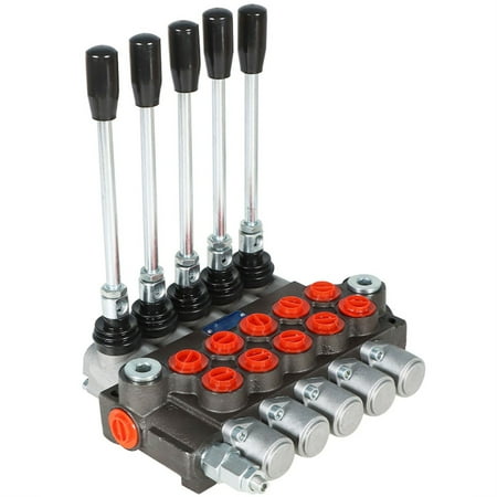 

Hydraulic Valve Joystick Control Valve 5 Spool 13GPM 3600 PSI SAE Ports Directional Control Double Acting for Tractors Loaders Tanks