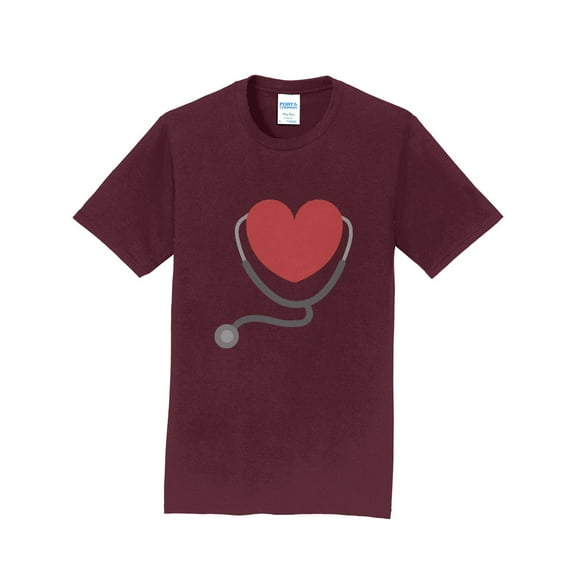 Oversized Stethoscope Heart Crew Neck T-Shirt Graphic Shirt - Athletic Maroon XL