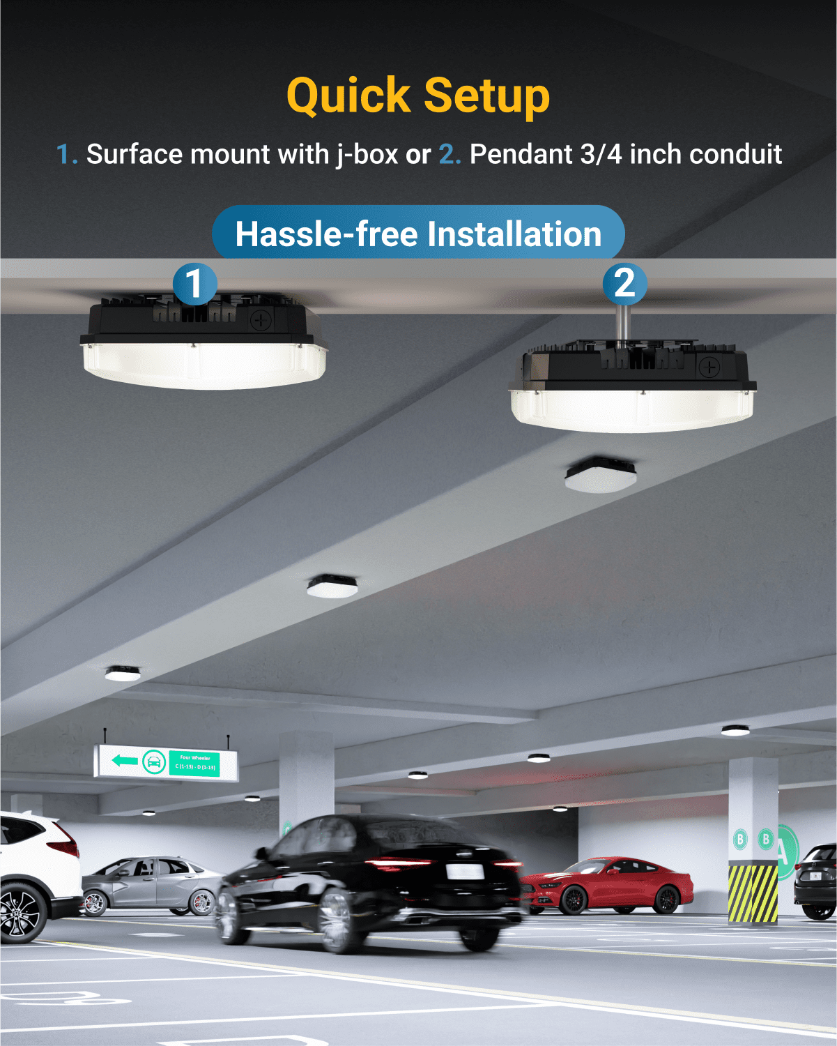 Sunco Outdoor Canopy Lights, LED Square Ceiling Exterior Carport Garage Patio Porch Light, Waterproof IP65, 60W, 8000 Lumens, 4000K Cool White, Dimmable (0-10V) ETL/DLC
