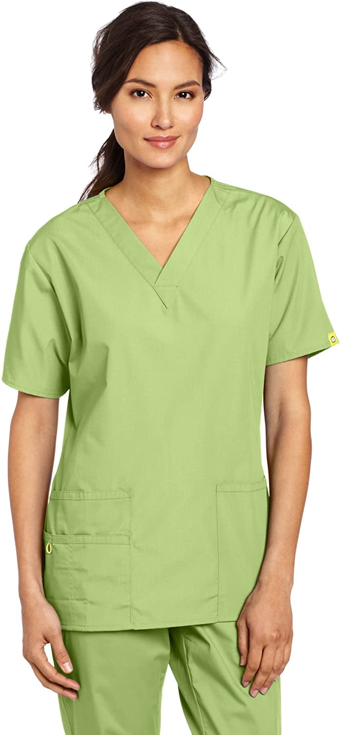 WonderWink Women's Scrubs Bravo 5 Pocket VNeck Top, Green Apple, 2X