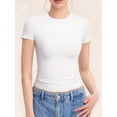 thumbnail image 4 of Women'S Crew Neck Short Sleeve Tops Slim Fit T Shirts Basic Tee Crop Tops Workout Y2k Clothes White XXL, 4 of 9