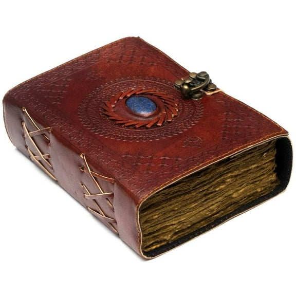 Seather Vintage Leather Journal with Semi Precious Stone, Lockable, 240 Pages, 7" x 5"