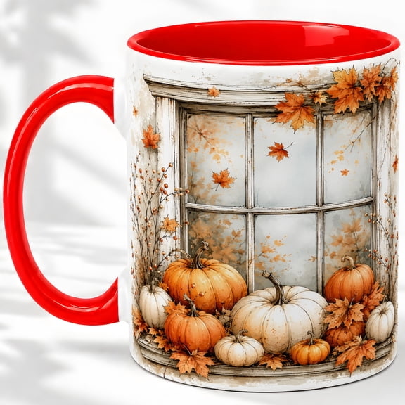 Autumn Pumpkin Accent Mug, 11oz Ceramic Mug for Fall Glossy ceramic mug with double-sided autumn pumpkin artwork for daily coffee or tea