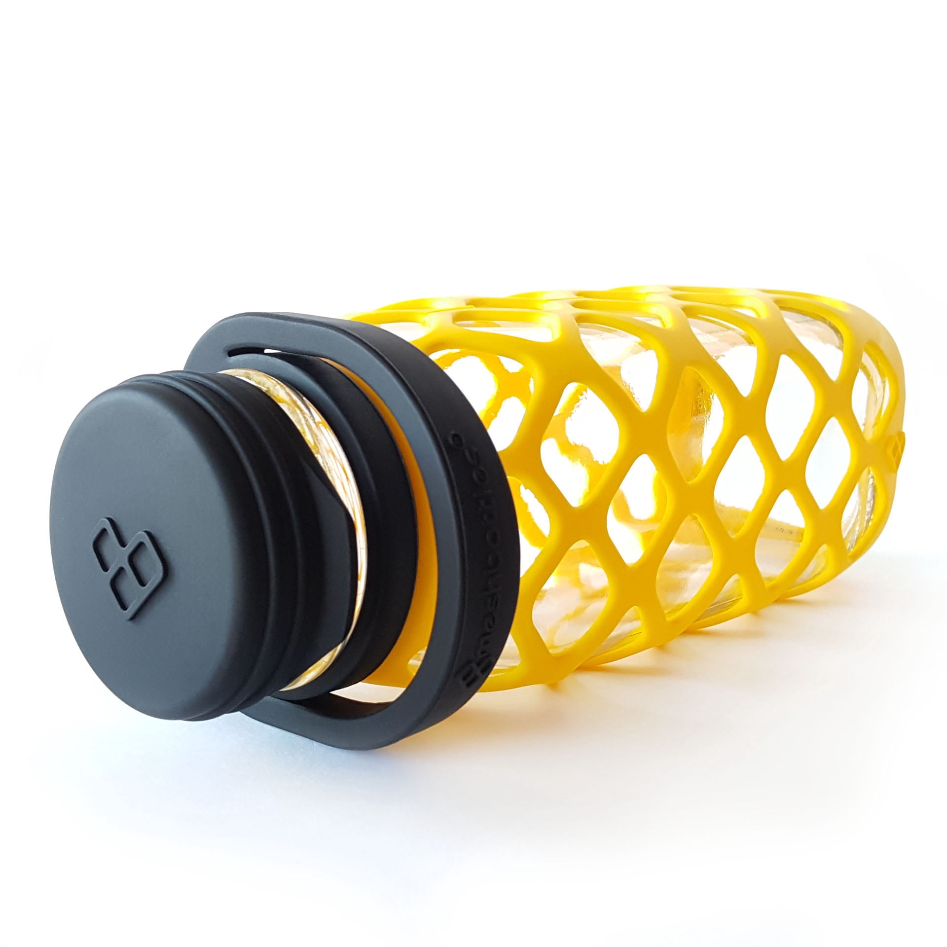 Meshbottle with Silicone Top - Sun Yellow - Plastic-free, BPA-free, Phthalate-free Glass Water Bottle - 16 oz