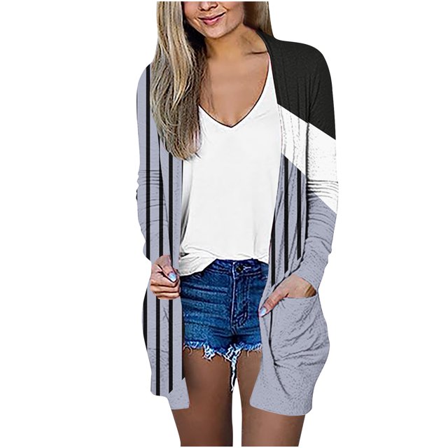 CEHVOM Veste Cardigan à Imprimé Floral pour Femmes, à Manches Longues et à Col Rond, Liquidation
