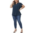 thumbnail image 2 of Agnes Orinda Women's Plus Size Blouses Notched V Neck Short Petal Sleeve Shirts Casual Tops 2X Dark Blue, 2 of 6