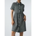 thumbnail image 6 of Womens Juniors Summer Denim Dress Casual Lapel Button Down Short Sleeves Ruffle Tiered Baby Doll Dress Short Jean Dress for Teen Girls, 6 of 9