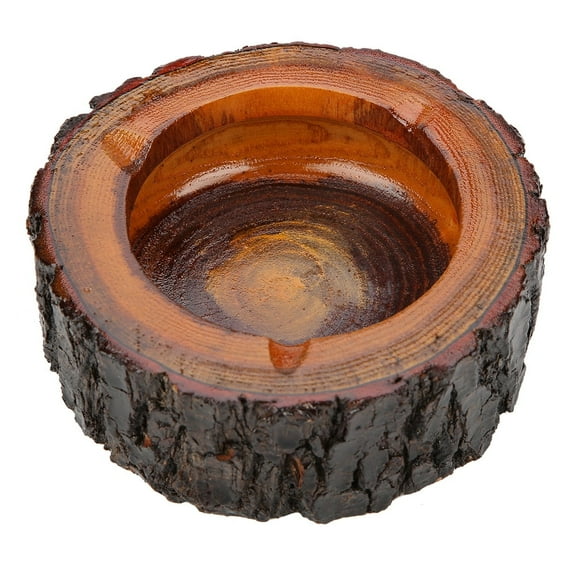 Falleo Clearance 1PC Wooden Natural Round Ashtray Cigarette Tobacco Smoking Ash Tray Home Office Use (M 11-12cm)