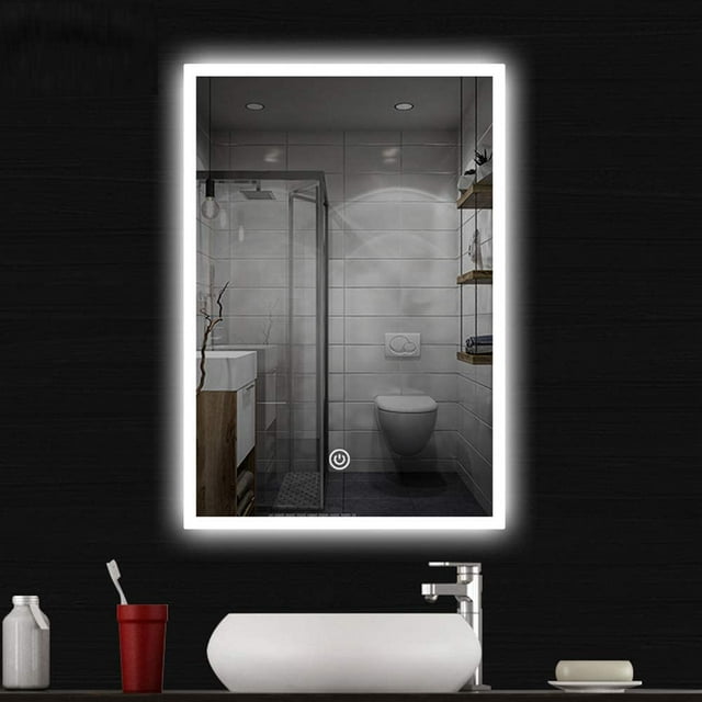 Wall Mounted Bathroom Mirror, LED Lighted Makeup Vanity Mirror Touch Sensor 3-Color Dimmer Light 28x20 inch