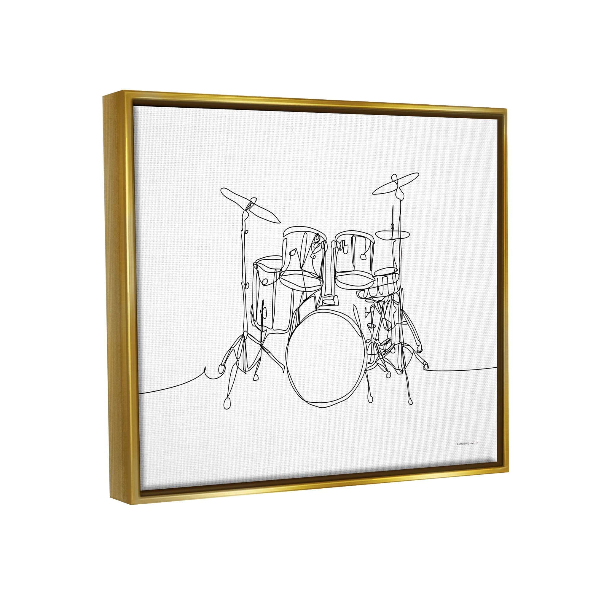 Stupell Drum Kit Musician Line Doodle Beauty & Fashion Painting Gold Floater Framed Art Print Wall Art