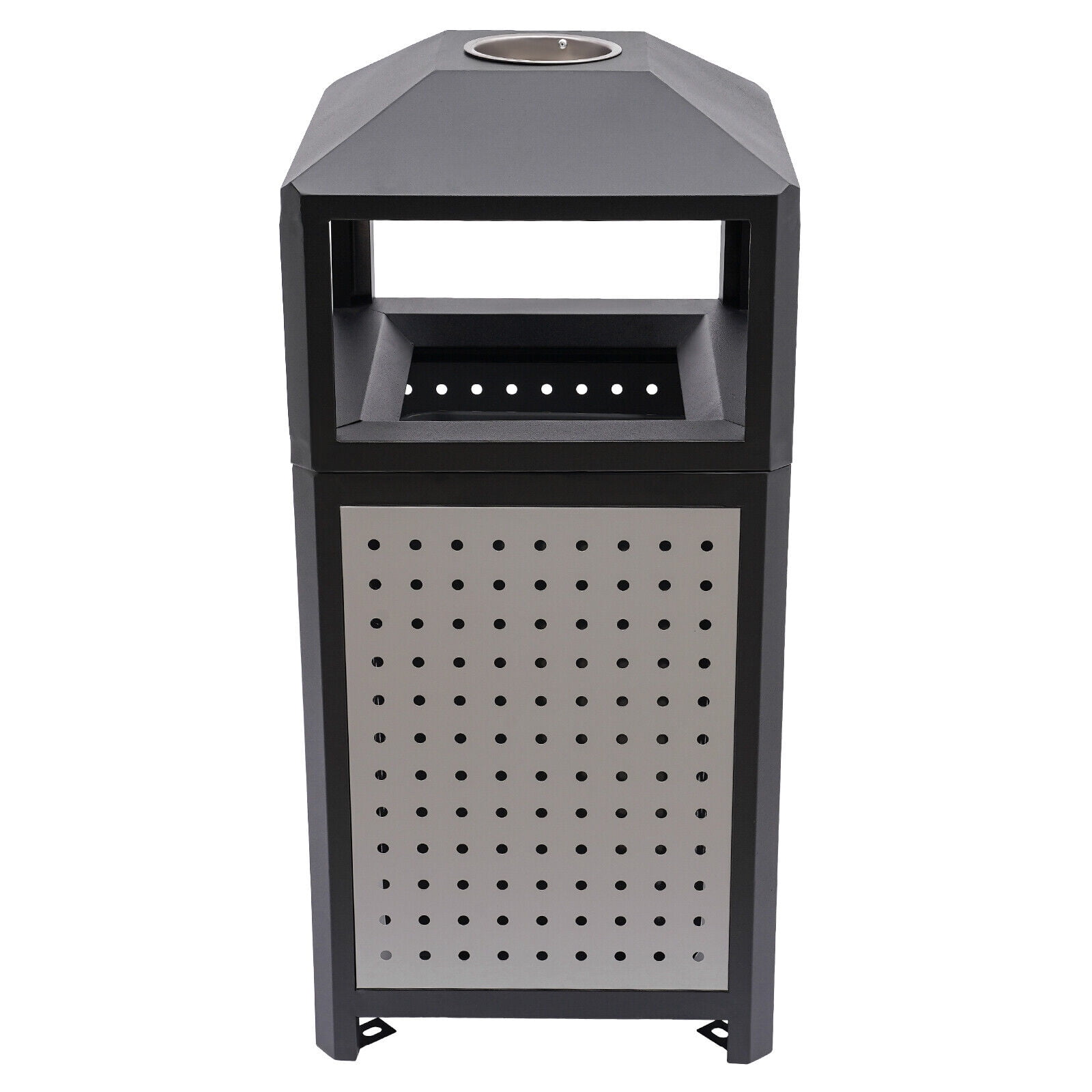 Industrial 15 Gallon Trash Can, Commercial Outdoor Waste Container Galvanized Steel Garbage Can for Indoor Outdoor Use, Grey Trash Receptacle Garbage Enclosure with Ashtray for Kitchen