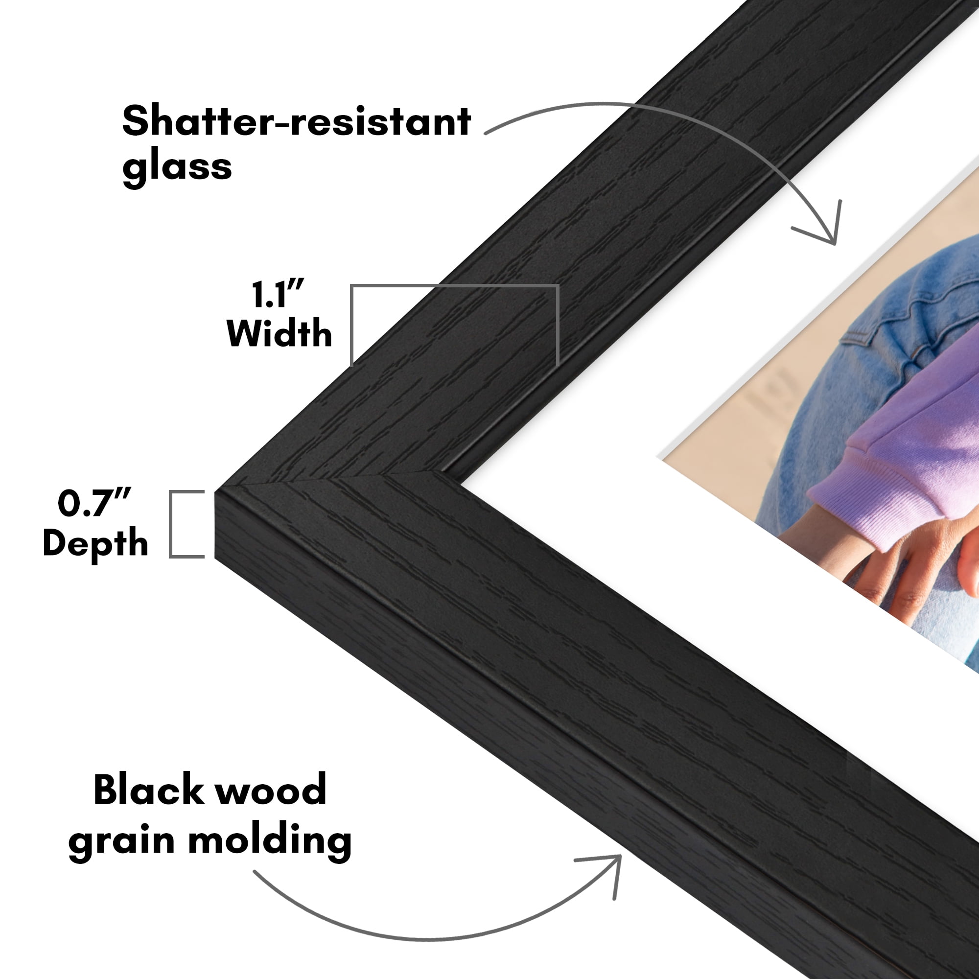 Americanflat 13x19 Picture Frame with Shatter-Resistant Glass with 11x17 Mat Display Photo Hudson - Black