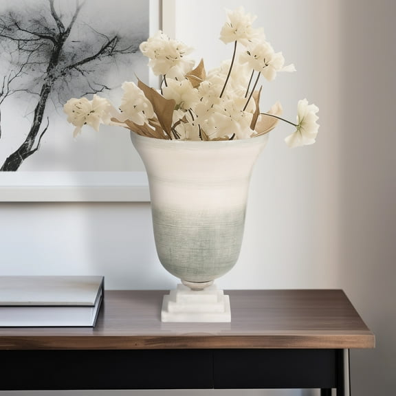 Glass Vase with Marble Base - Handcrafted Metal & Glass Decorative Accent, Elegant Glam Design for Home, Office, Bedroom, or Living Room - 14" Green