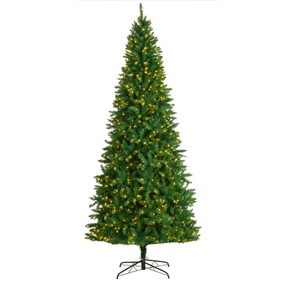 Nearly Natural Valley Clear Prelit LED Green Decorated Fir Christmas Tree, with 2093 Bendable Branches 9'