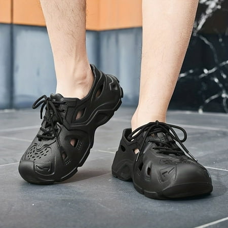 

With Assorted Colors Men s Breathable Lace Up Cut Out Clog Sneakers-43