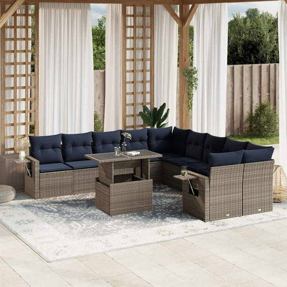 vidaXL 11 Piece Patio Sofa Set with Cushions Gray Poly Rattan