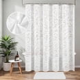 thumbnail image 2 of FRAMICS Fabric Shower Curtain Sets with Rug, Lace Floral Leaves Bathroom Sets with Hooks, Waterproof & Mold Resistant, White, 2 of 10