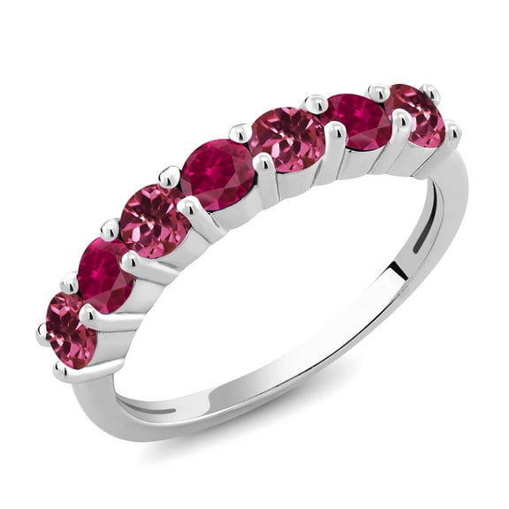 Gem Stone King 925 Sterling Silver Round Pink Tourmaline Red Created Ruby Anniversary Ring for Women (1.35 Cttw, Gemstone Birthstone, Size 5)