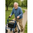 thumbnail image 3 of Caring 4-Wheel Rollator Walker for Seniors – Blue Rolling Walker with Seat, Hand Brakes & Storage – Heavy Duty Frame Supports 350 lbs – Foldable Mobility Aid, 3 of 5