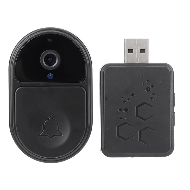 Doorbell Camera, WiFi Video Doorbell Camera Mobile Phone Remote Control With Ding Dong Receiver for Front Door Black