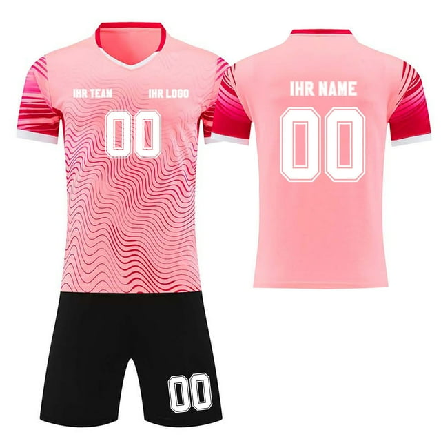 Custom Football Kit Set for Adult and Child, Name Number Team Logo DIY Family Match Personalized Jersey Shirt Shorts Set, Dad and Son Matching Outfits Pink S