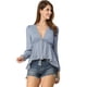 thumbnail image 3 of INSPIRE CHIC Top de gasa transparente con mangas largas y cuello en V profundo para mujer Azul L, 3 of 6