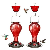Kingsyard 2 Pack Glass Hummingbird Feeder with Ant Moat for Outdoors, 24 oz, 6 Feeding Ports, Red
