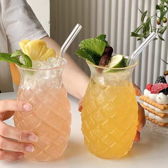 KGJQ Pineapple Embossed Glass Cup, 480ml Juicer Tumbler for Cold Drinks, Soda Water Coffee Glass for Home Bar, Vintage Gift for Women